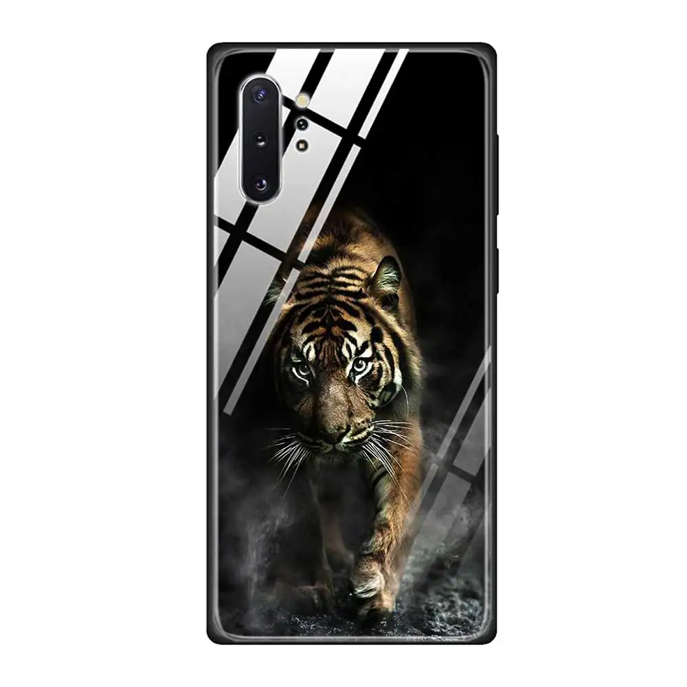 T10 Чехол для телефона из закаленного стекла для Samsung Galaxy S10 S10E S9 S8 Note 9 10 105G Plus A50 A30 TPU Мягкий край чехол абстрактный тигр на Moo - Цвет: T10