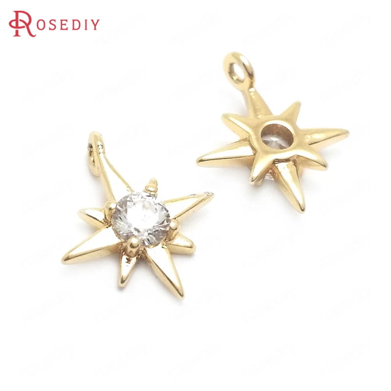 (37706)10PCS 9X12MM 24K Gold Color Brass and Zircon Cross Star Charms Pendants Jewelry Making Supplies Findings Accessories | Украшения и