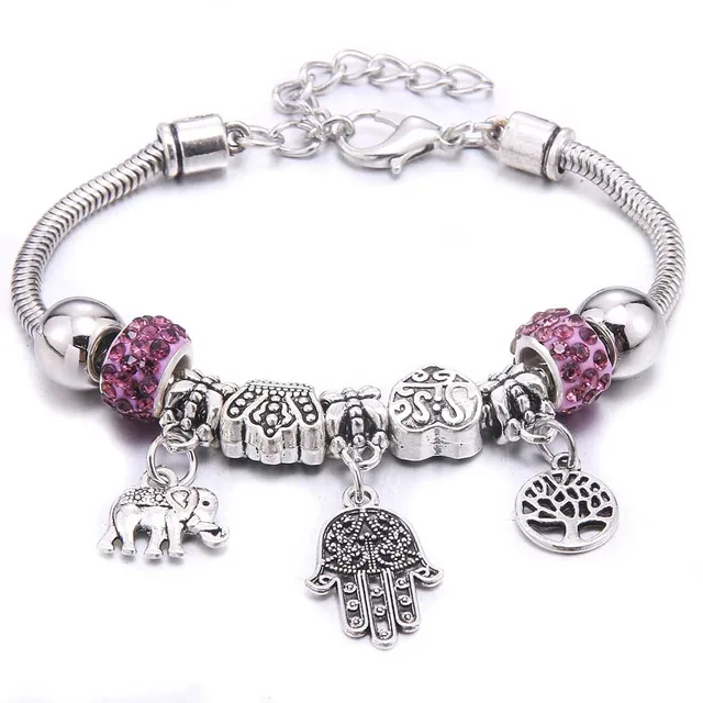 Antique Crown key lock Shape 6-colors crystal Charm Bracelets for Women Glass Beads Brand Bracelet & Bangle DIY Jewelry Gifts 15