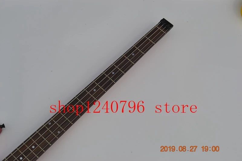 metal red 4 string headless electric bass guitar scale length 864mm