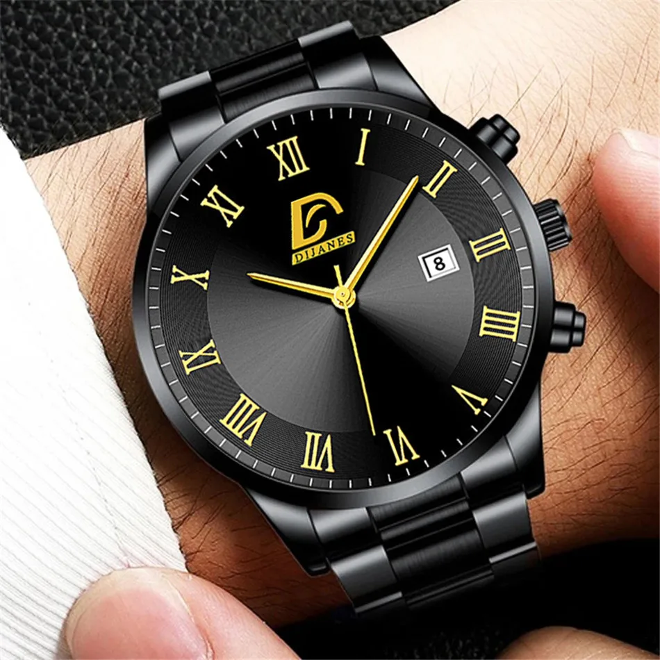 reloj hombre Fashion Mens Stainless Steel Watches Luxury Calendar Quartz Wrist Watch Men Business Casual Watch relogio masculino