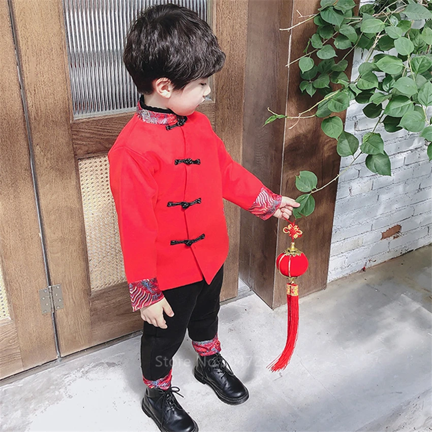 Китайский топ; Детский костюм; блузка Hanfu; плотная одежда Hanfu для маленьких девочек и мальчиков на год; традиционная китайская одежда для женщин и мужчин
