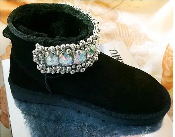Snow boots in the tube rhinestones sequins bread shoes winter leather boots women