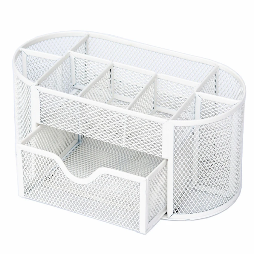 Metal Stationery Storage Basket 9 Grid Organizer Combination Storage Box Pencil Pen Sundries Badge Holder Office School Supplies