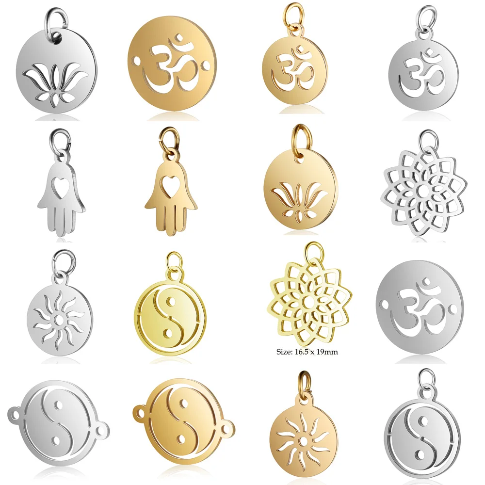 5pcs/lot Stainless Steel Yin Yang diy Bracelet Making Connector Charm Wholesale Sun OM Connectors Pendant for Jewelry | Украшения и