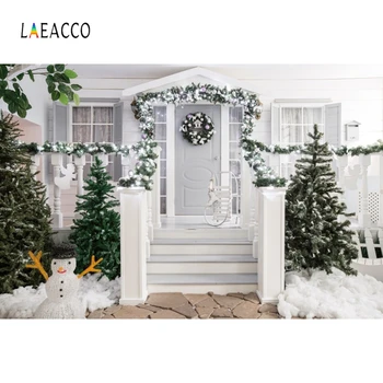 

Christmas Backdrops White House Pine Trees Snowman Snow Photography Backgrounds Winter Photophone Family Portrait Photozone Prop