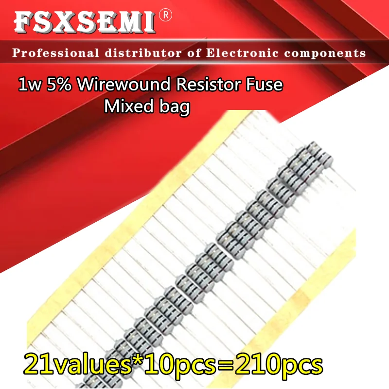 21values*10pcs=210pcs 1W 5% Wirewound Fuse Resistor Mixed bag 0.1R~200R kit  3R 3.3R 4.7R 5.1R 6.8R 10R 22R 33R 39R 47R 68R 100R 50pcs 1 2w 5% wirewound resistor fuse 0 33r 0 5r 1r 2 2r 3 3r 4 7r 5 1r 10r 22r 30r 33r 39r