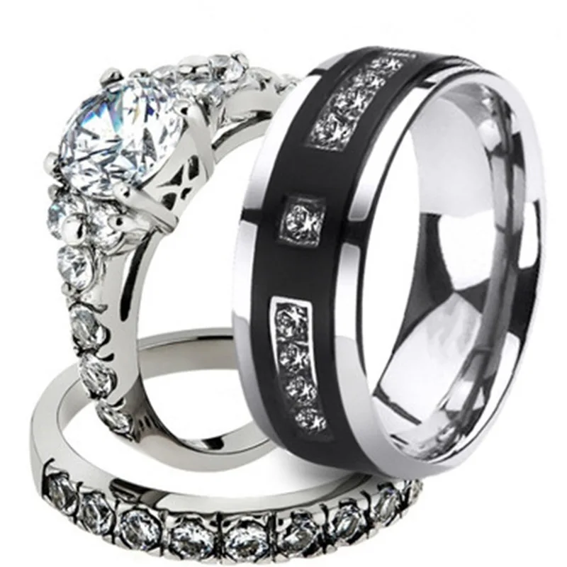 Milangirl 2 PCS/Set Women Jewelry Rings Zircon Ring With Black And Men Valentines s | Украшения и аксессуары