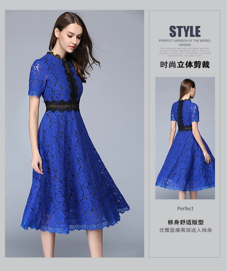 Summer AliExpress Hot Selling WOMEN'S Dress Europe And America Fashion Lace Crochet Hollow out Slim Fit A- line Dress