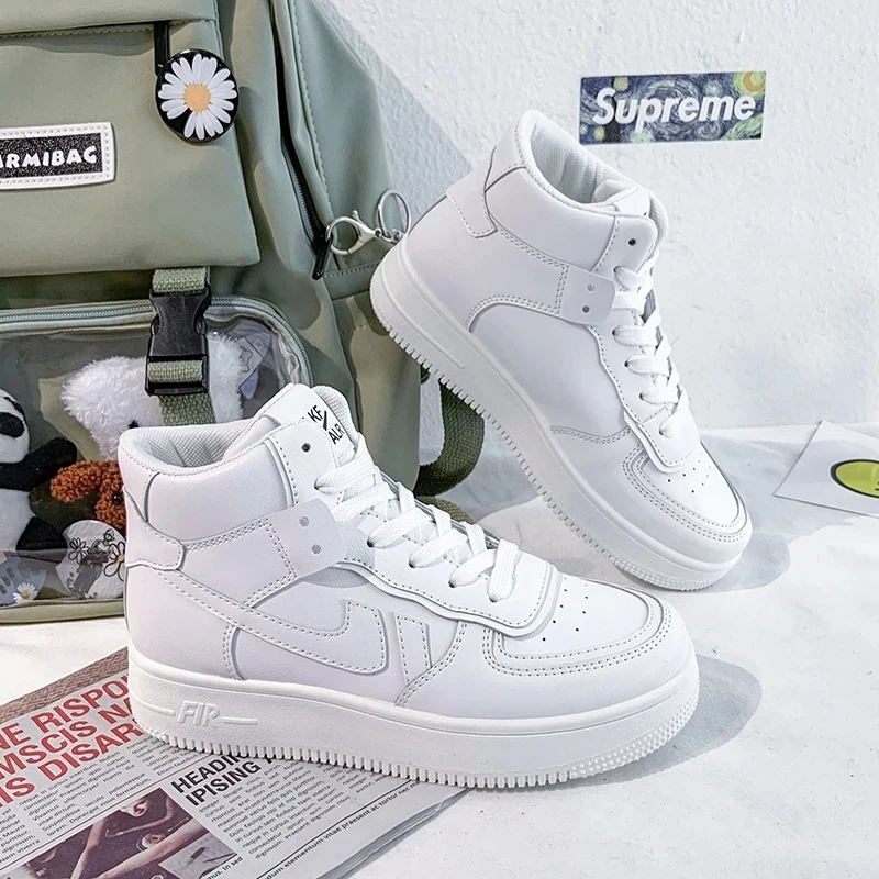 Zapatillas de deporte blancas con plataforma para mujer, Tenis vulcanizados gruesos, con cordones, calzado deportivo informal, color caramelo, 2021