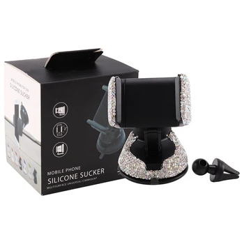 

Rhinestone Universal Super Cute 360 Car Windshield Dashboard Mount Suction Adjustable Phone Holder for Easy View GPS Sn, for