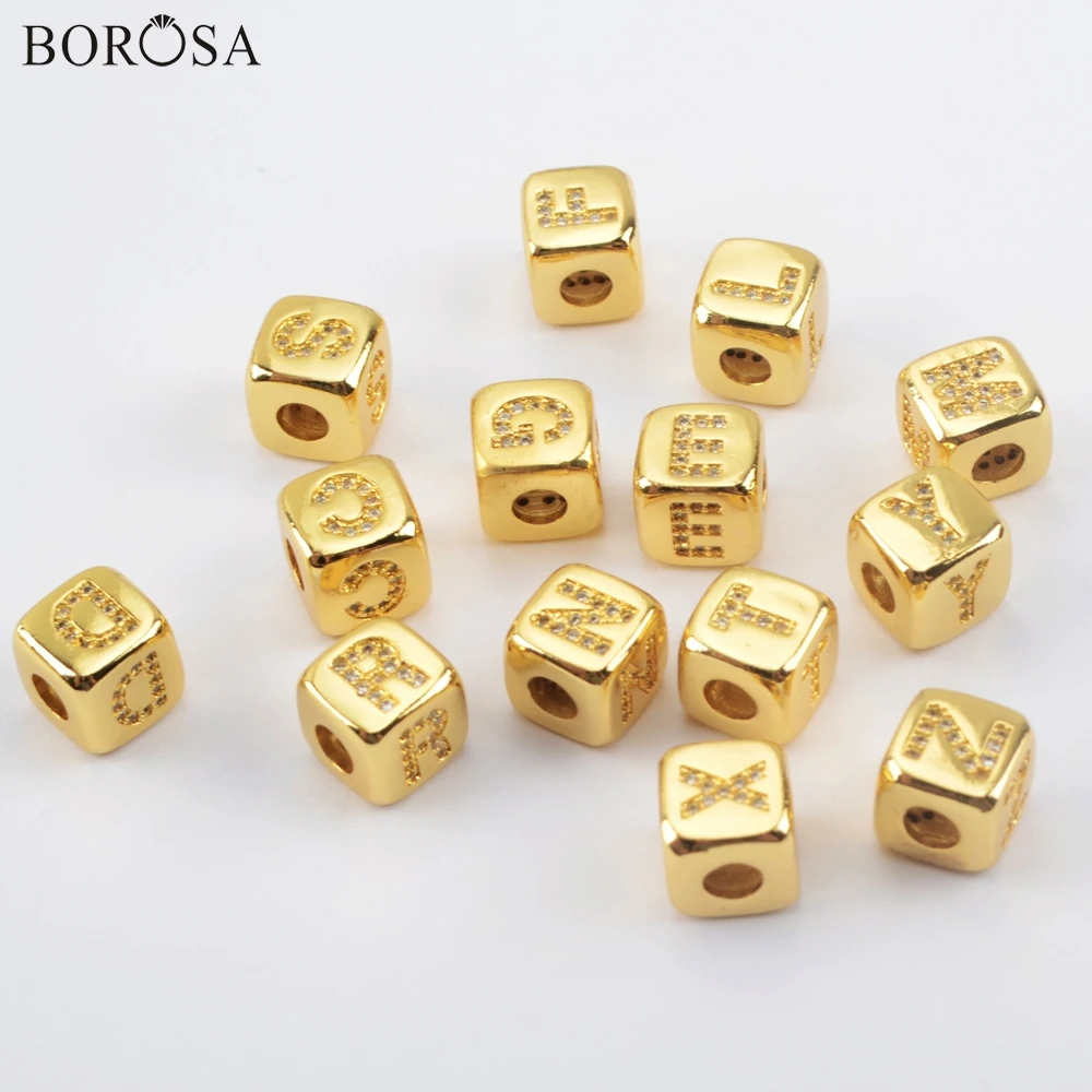 BOROSA Alphabet Bead Gold Color Letter CZ Women Beads Accessories DIY for Necklace&ampBracelet Jewelry Making 10Pcs WX1285 | Украшения и
