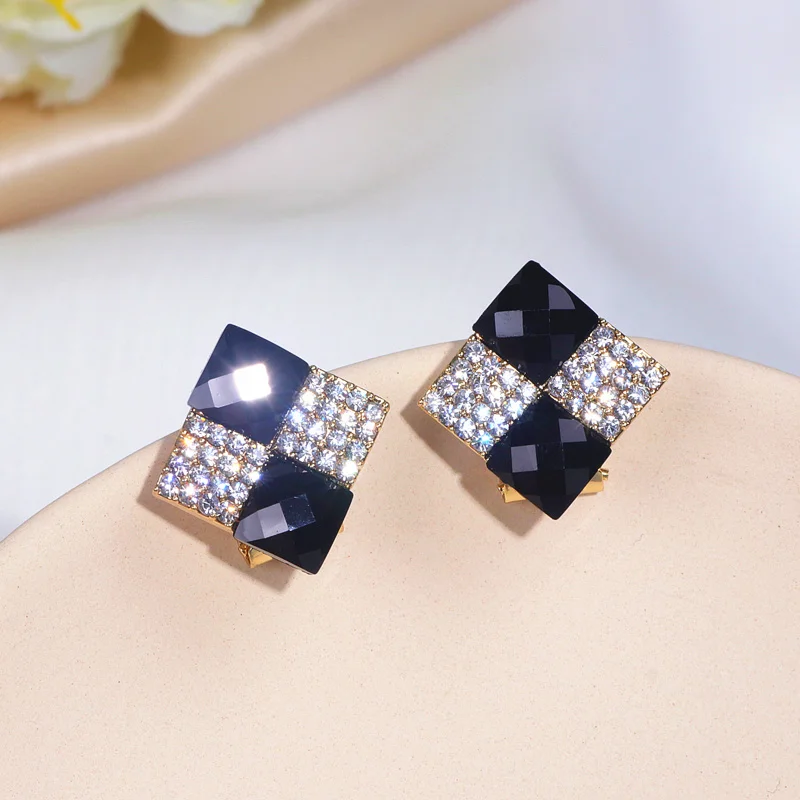 Новые Большие Геометрические Квадратные серьги-гвоздики с кристаллами для женщин, элегантные серьги золотистого цвета, модные вечерние ювелирные изделия, аксессуары