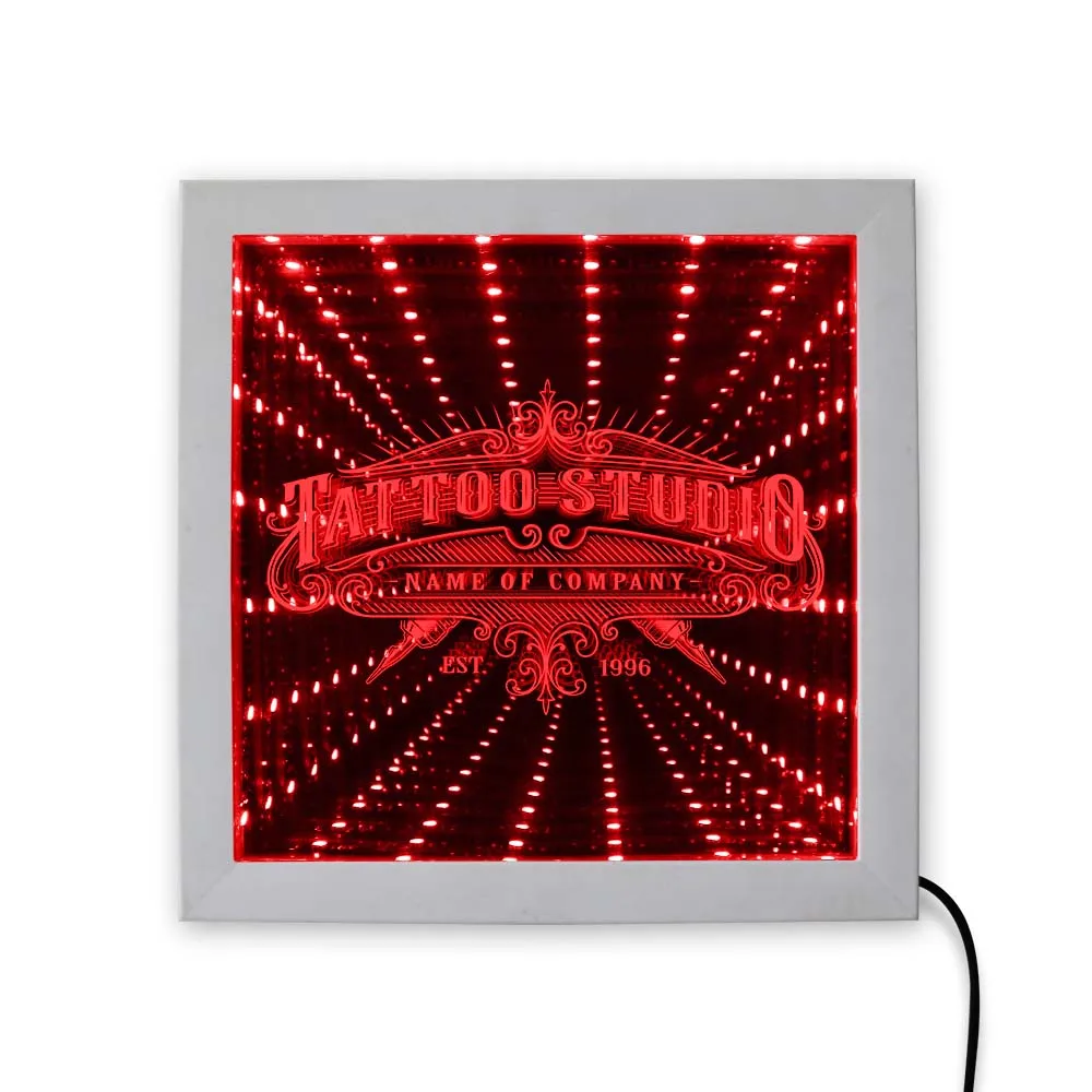 Custom Tattoo Studio LED Infinity Mirror Wall Art Picture Wood PhotoFrame Tattoo Shop Business Never ending Tunnel Table Light