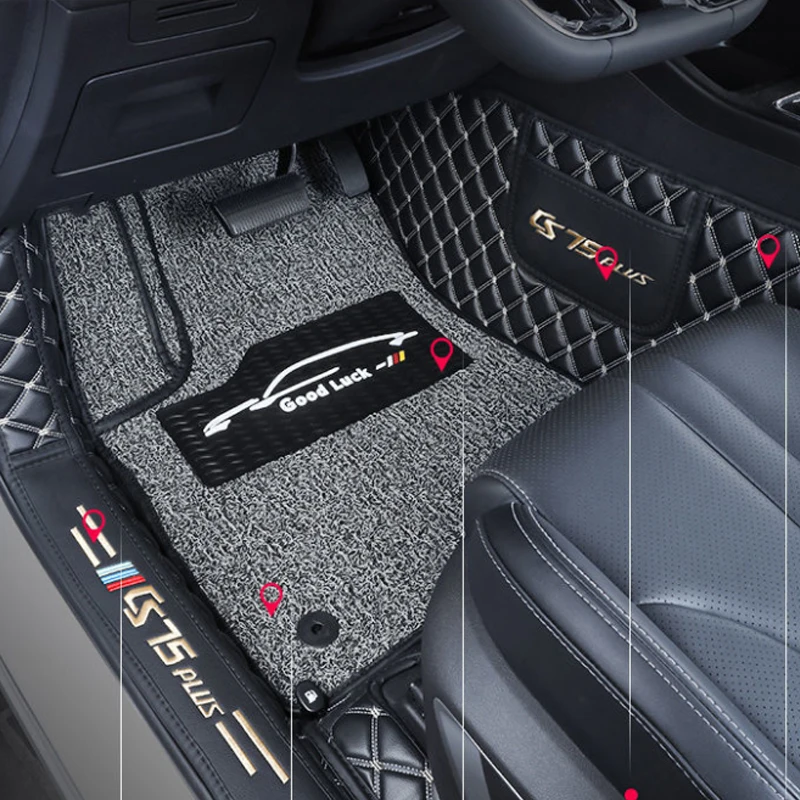 Car Floor Mats For Changan CS75 Plus 2021 2022 Double Layer Custom Auto Foot Pads Leather Carpet Cover Interior Floorliner