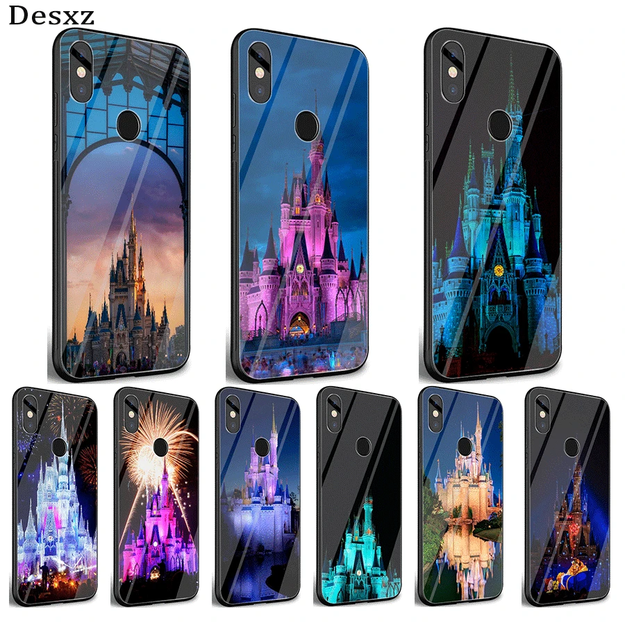 

Mobile Phone Glass Case For Xiaomi Note 5 6 7 Pro F1 A1 A2 4X 5X 6X 9 Cover TPU disney world, cinderella castle Shell