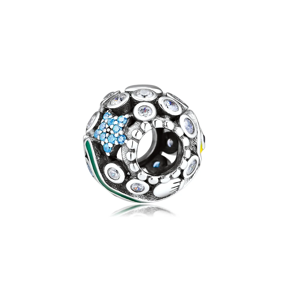 Подходит для браслетов Pandora Charms, океанская жизнь, бусины с разноцветными фианитами 925 пробы-серебро-ювелирные изделия