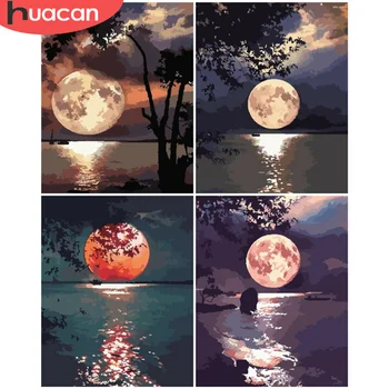 

HUACAN Paint By Number Moon Scenery HandPainted Painting Art Gift DIY Pictures By Numbers Night Kits Home Decor