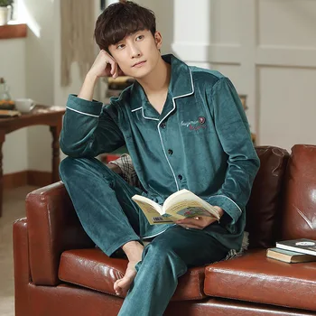 

Coral Fleece Pajamas Men's Autumn and Winter Warmth Thickened Flannel Korean Suit Pijama De Hombre Invierno Ensemble Homme 2020