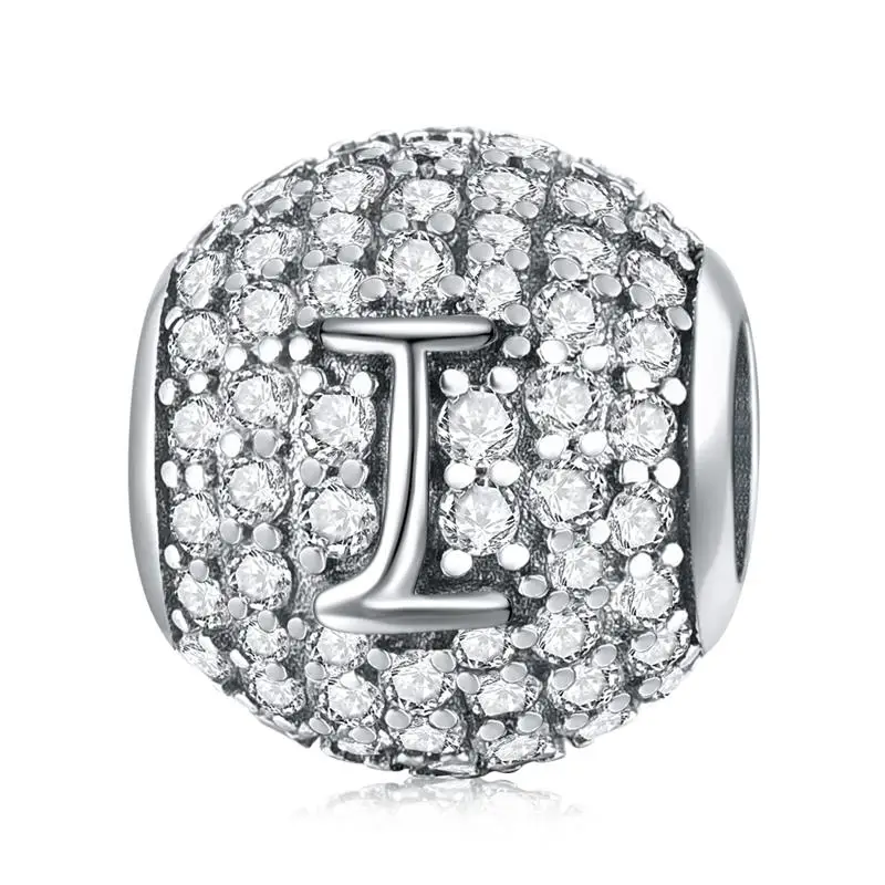 DALARAN 26 Letters 925 Sterling Silver A-Z Alphabe Dazzling CZ Bead Charms Silver 925 Original Fit Bracelets Diy Jewelry Making - Цвет: I