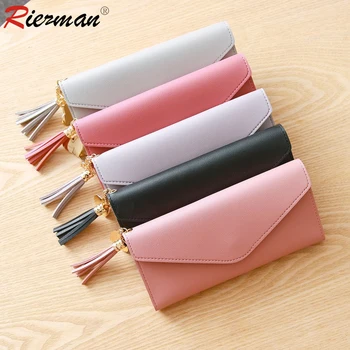 

RIEZMAN Women Long Wallets 2020 New Design Tassel Coin Purse Card Holder Wallet Female PU Leather Phone Clutch Money Bag Pocket