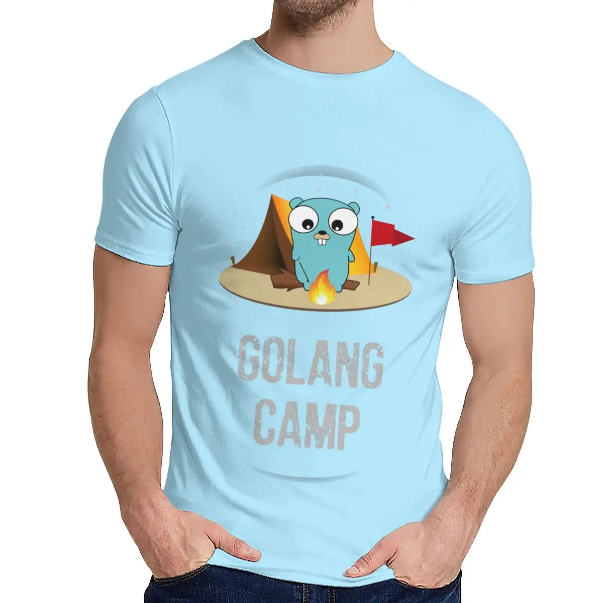 Мужская футболка Golang Gopher Мягкий Топ вокруг шеи Винтажная Футболка - Цвет: Небесно-голубой