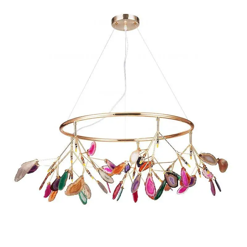 

Natural agate slices gold ring linear chandelier large contemporary cool agate chandelier colorful bohemian style hanging lights