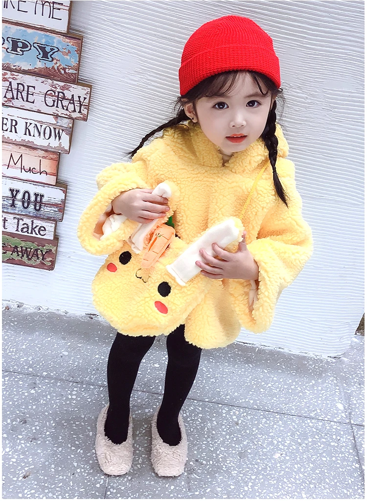 Детская толстовка с капюшоном в стиле аниме Kawaii с маленькими заячьими ушками; милые топы для маленьких девочек с героями мультфильмов; теплая плотная верхняя одежда; сезон осень-зима