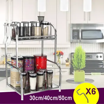 

30/40/50cm 2 Layers Stainless Steel Kitchen Storage Rack Holder Seasoning Condiment Bottles Shelf Foldable Stand Organizer Home