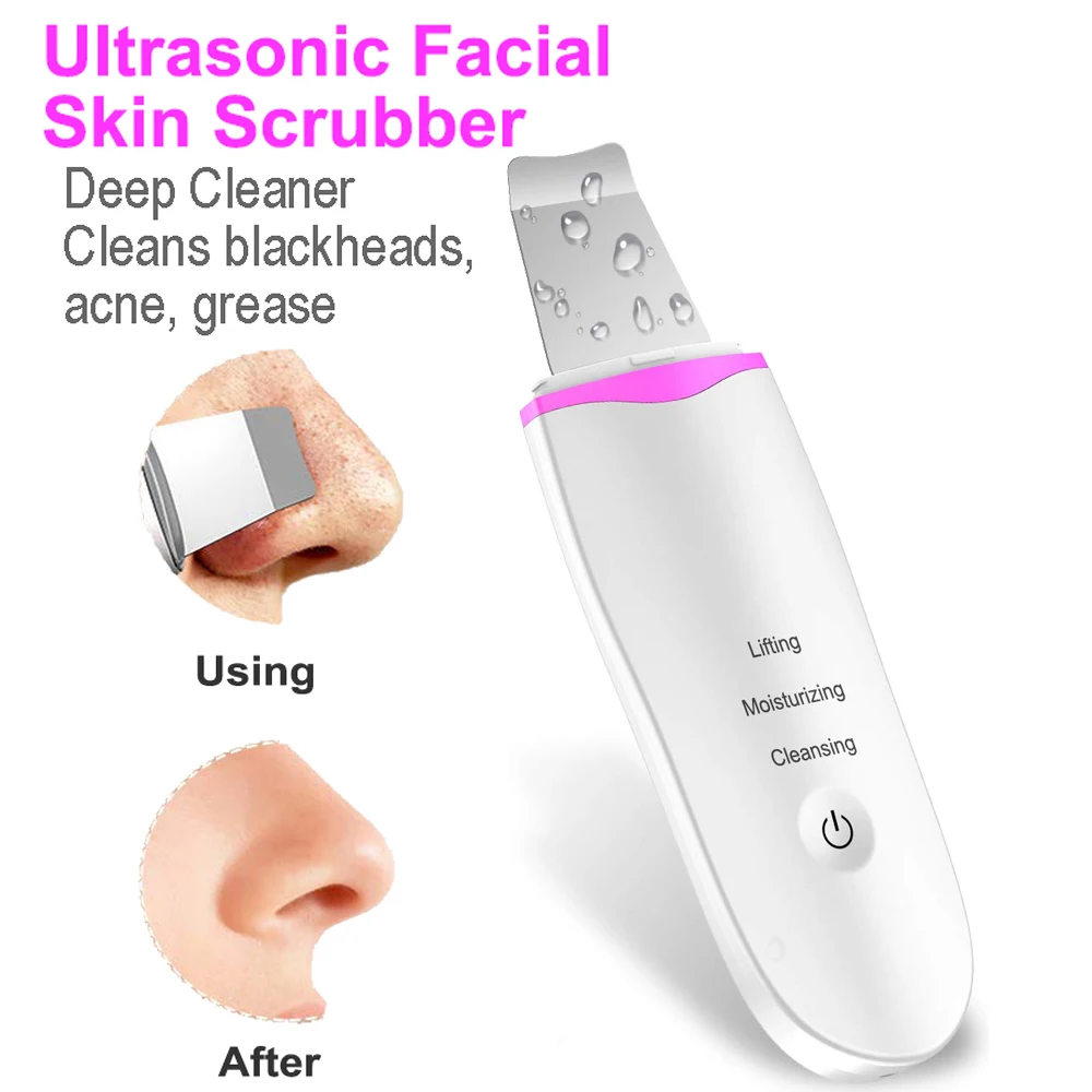

Ultrasonic skin scrubber deep face cleaner device professional ultra sonic facial cleaning peel machine lip lifting massage