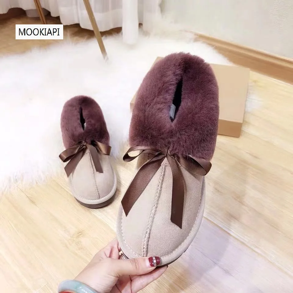 

China's latest high-quality snow boots in 2019, real sheepskin, women's shoes with short laces, 100% natural wool