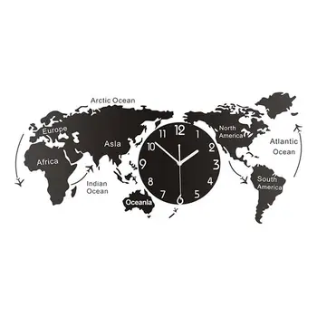 

1PC Unique Acrylic Wall Clock Creative World Map Wall Hanging Clock For Office Home Living Room Without Battery A2