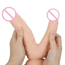Consoladores grandes de doble cabeza para mujer estimulador de Vagina y ano, pene realista de doble punta, Phallus con copa fuerte, Juguetes sexuales