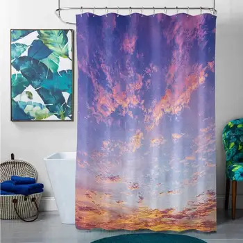 

shower curtains for bathroom sets pink Navy and Blush,Ethereal Sky View with Pinkish Clouds Setting Sun Scenic Tranquil View,