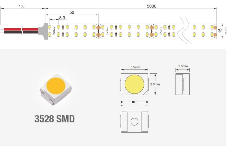 [Seven Neon] DC12V 9,2 W 120led/M белый+ теплый белый двойной белый сильный яркий светодиодный SMD 3528 гибкая светодиодная smd лента