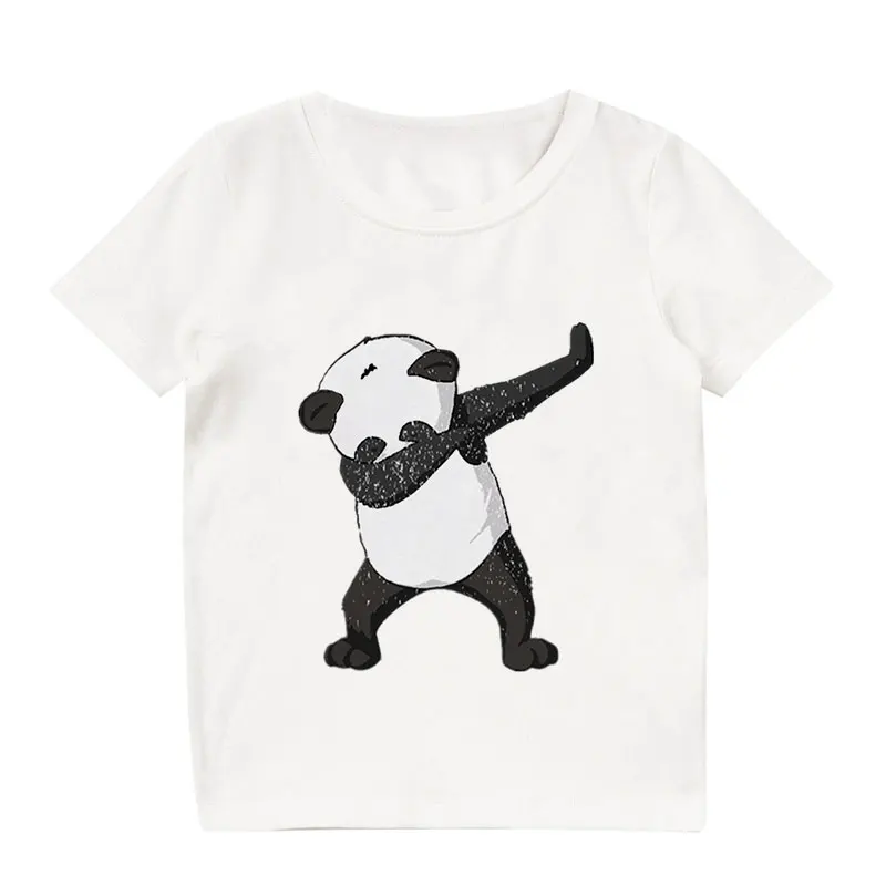 Летняя новинка, модная футболка Enfant, футболка для мальчиков с забавной пандой, футболка для танцев, футболка для девочек в стиле Харадзюку с круглым вырезом и забавными животными