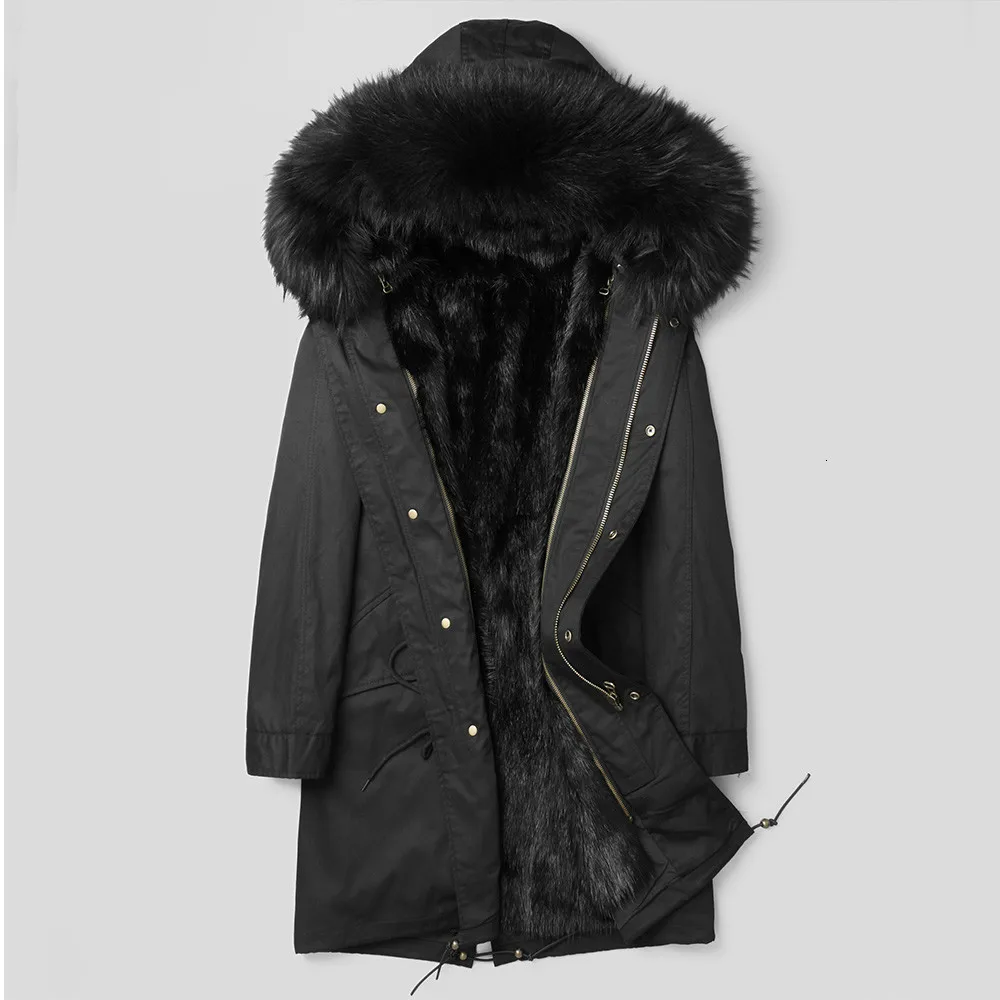 black mink for liner Пальто с натуральным мехом, зимняя куртка, Мужская парка с подкладкой из натурального меха лисы и норки, Мужская парка с воротником из меха енота, Роскошные теплые парки размера плюс, MY1870 - Цвет: black mink for liner