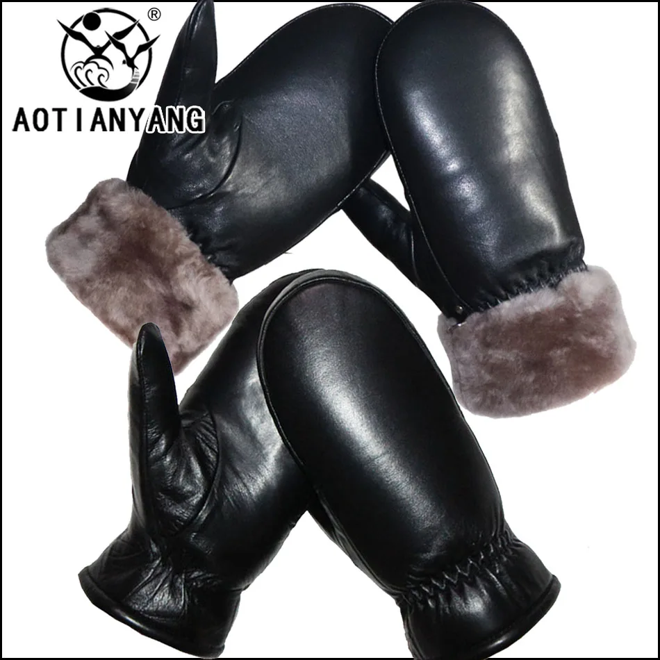 AOTIANYANG Mittens Women's Leather Sheepskin Gloves Real Fur Wool Gloves Winter Cold-proof Outdoor Thicken Windproof Warmth New