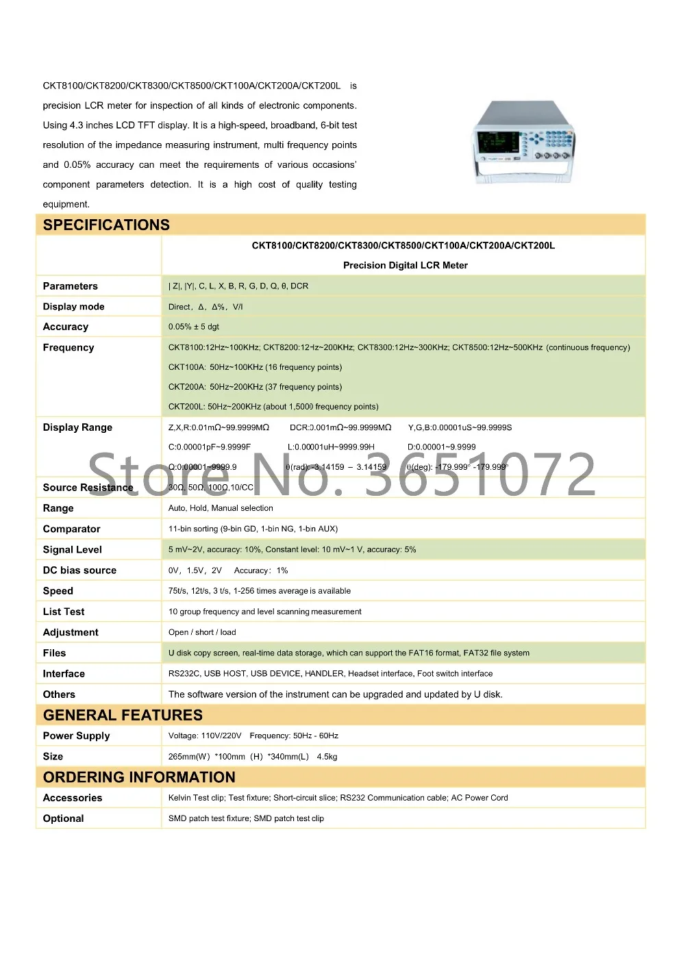 CKT100A LCR Meter with Frequency 50Hz-100KHz(16 frequency points) Low Price RLC Meter