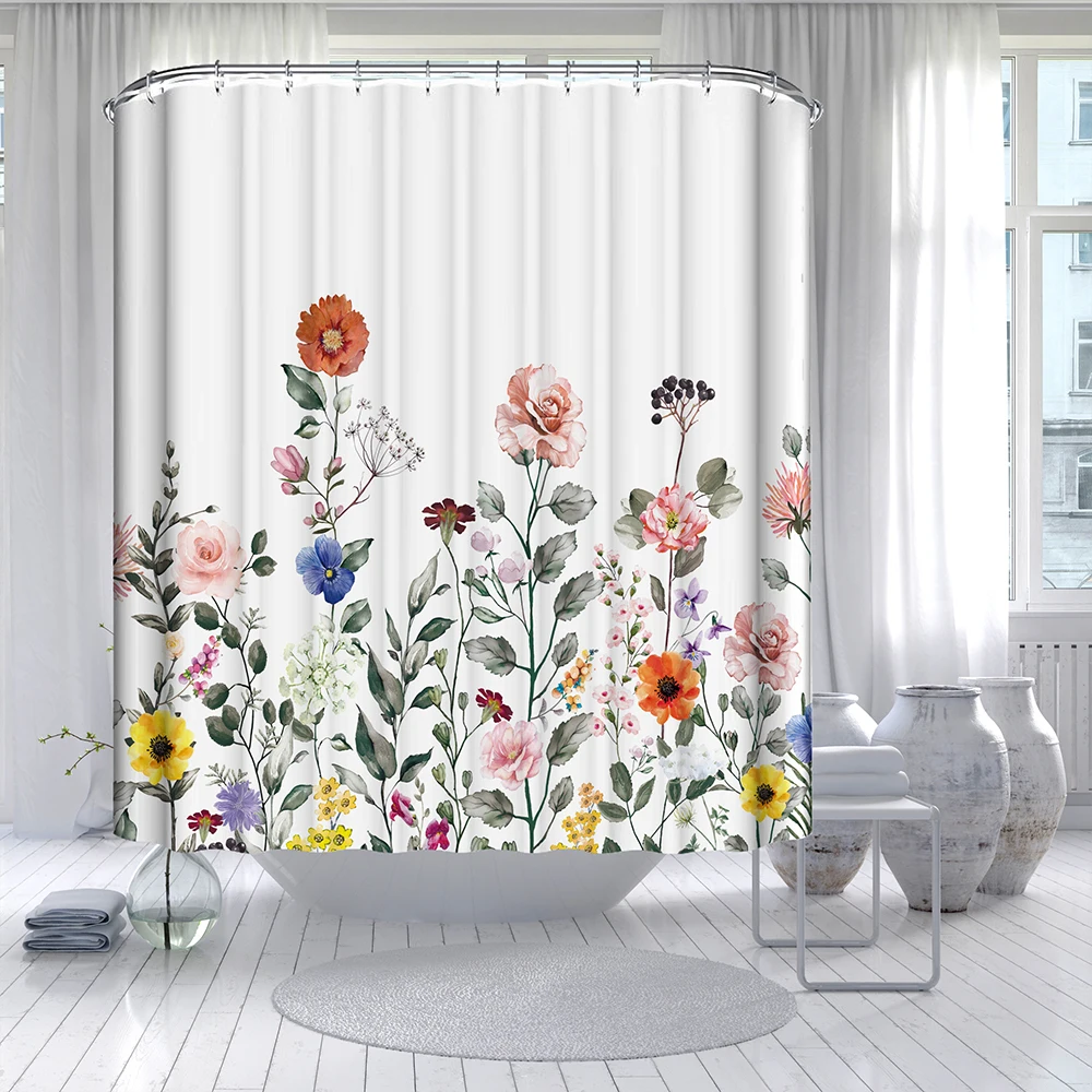 Shower Curtain Watercolor Flora Printed Waterproof Polyester