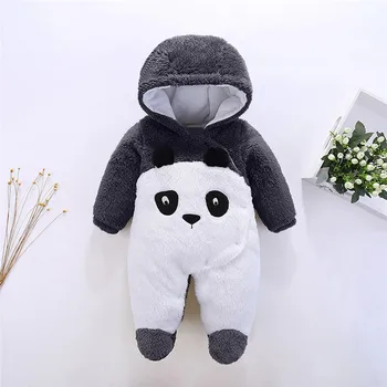 

Cute Baby Girl Boy Romper Newborn Solid Cartoon Bear Velvet Hooded Jumpsuit Clothes