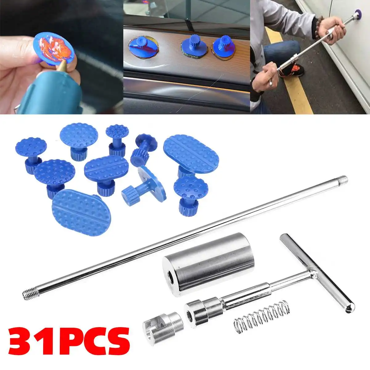 

Car Repair Tools Auto Repair Tool Dent Removal Puller Kit 2 in 1 Slide Reverse Hammer Glue Tabs Suction Cup Car Dent Puller Hot