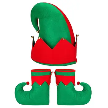 

3pcs Hats Shoes Durable Green Christmas High-qulity Cute Red Elf Shoes for Party Gift Women Men Adult