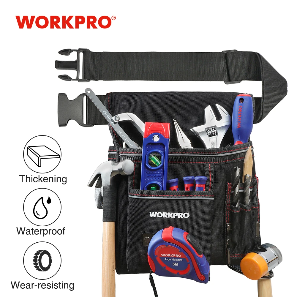  WORKPRO Heavy Duty Tool Pouch with Adjustable Belt Electrician Waist Tool Bag Multifunction Belt To - 32837199531