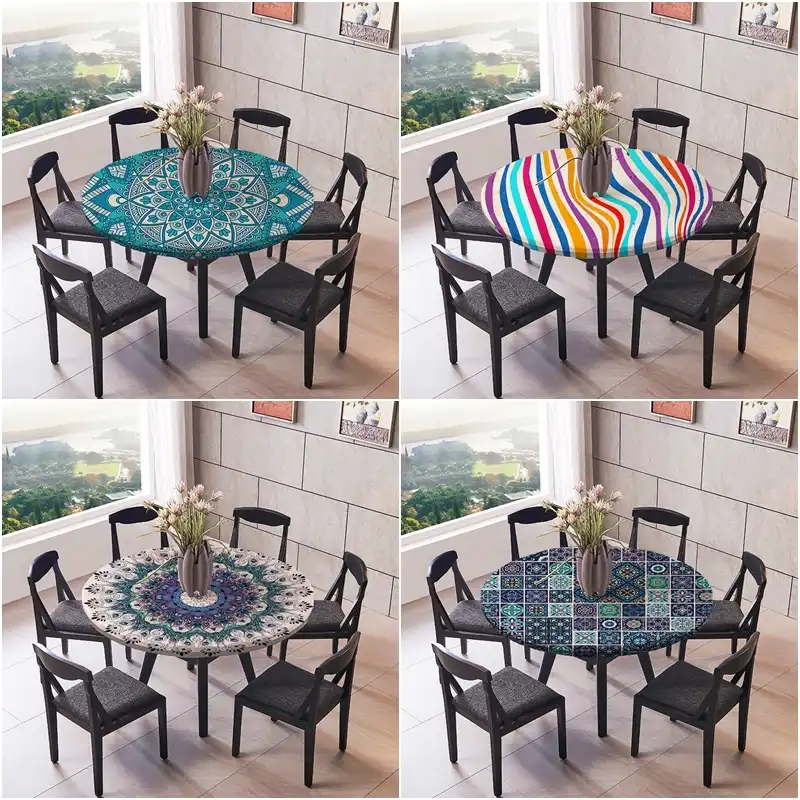 Round Vinyl Tablecloth Christmas Themed Table Cover Fit 120cm Round Tables