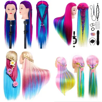 

75cm Professional Cosmetology Colorful Wig Hair Doll Mannequin Manikin Practice Styling Hairdressing Training Braiding Head