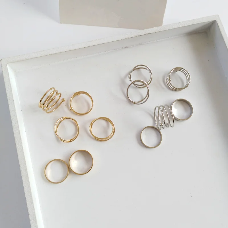 5pcs/Set New Fashion Golden Metal Rings for Women Geometric Cross Twist Minimalist Finger Ring Party Jewelry Gifts | Украшения и