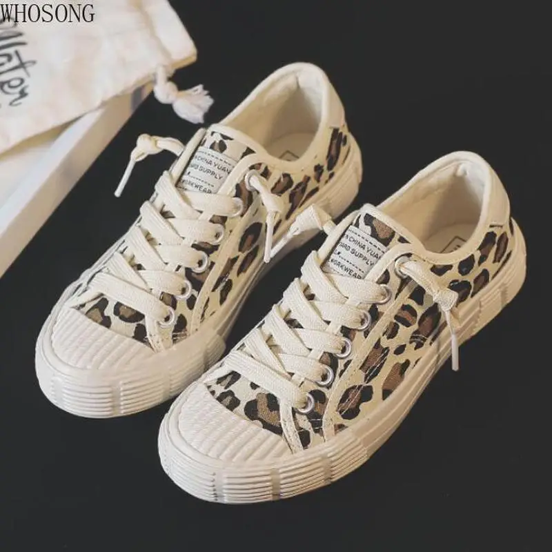 

Spring Women Canvas Shoes Leopard Lace Up Lady Sneakers 2019 Flat shoes Fashion casual Vulcanized Shoes zapatos de mujer m469