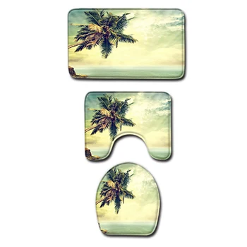 

Beach View Print Bathroom Shower Curtain Toilet Lid Cover Foot Pad Carpet Kit Brand New And High Quality