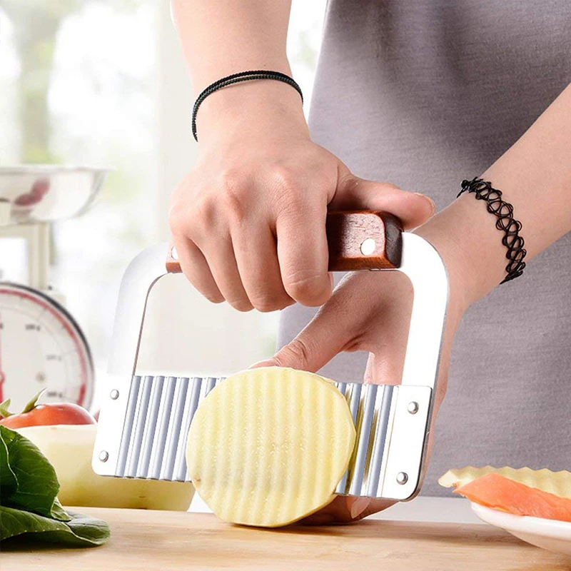 Stainless Steel Potato Chip Slicer Vegetable Fruit Dough Crinkle Wavy Slicer Knife French Fry Maker Kitchen Tools